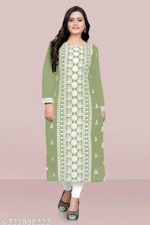 Georgette Embroidered Kurti for Women (Sea Green, XL)
