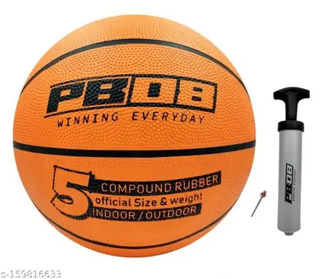 Rubber Basketball, Size 5 with Inflation Needle & Air Pump, Multicolor, Set of 1