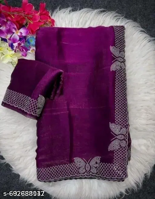 Chanderi Silk Solid Saree For Women, Purple