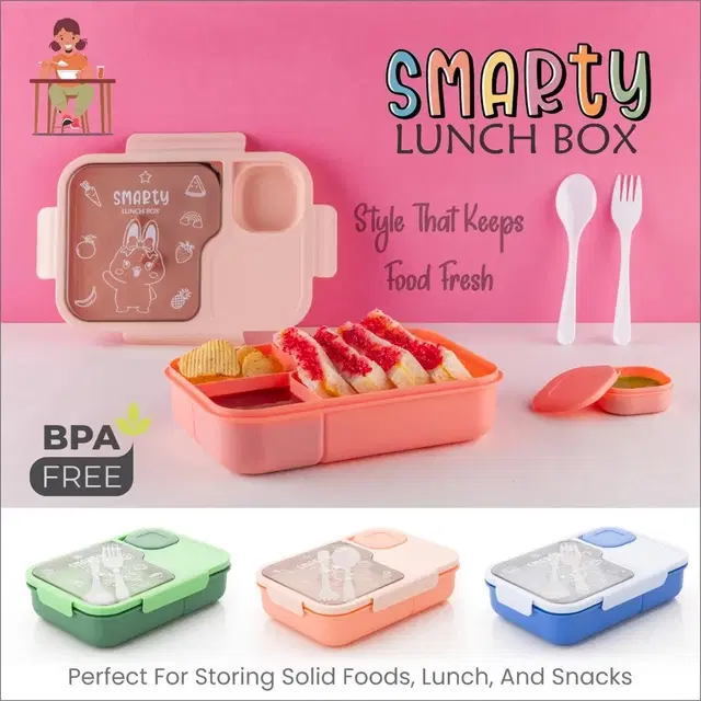 KS Smarty Plastic Lunch Box Pack of 1, Assorted