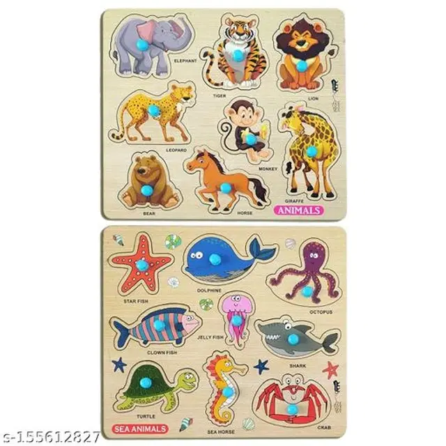 Wooden Puzzle for Kids, Multicolor, Pack of 2