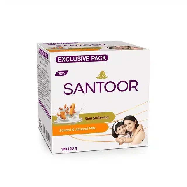 Santoor Sandal & Almond Milk Skin Softing Soap 3X150 g (Pack Of 3)