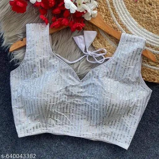 Silk Embroidered Blouse for Women, White (Free Size)