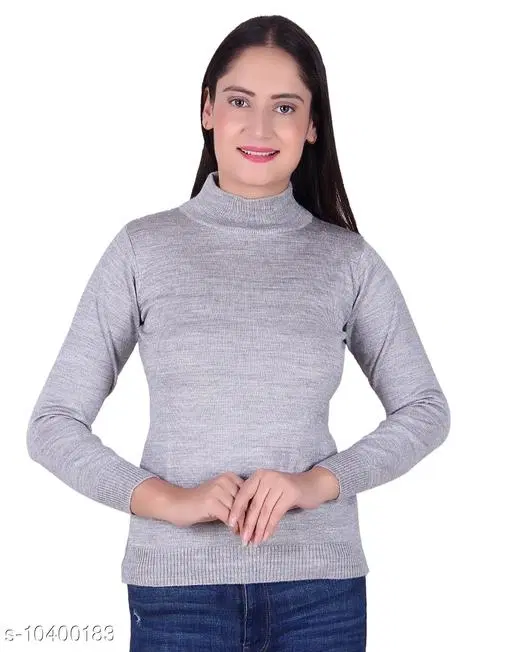 Hi-Neck Sweater for Women (Grey, L)
