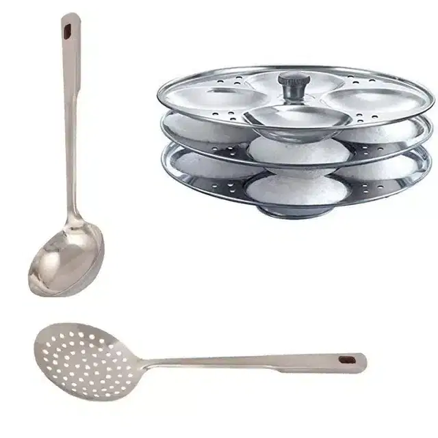 Stainless Steel Karachi,Poni & Idli Making Stand of 3 Plates, Combo of 3