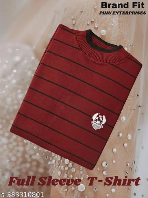 Acrylic Striped Sweater for Men (Red, L)