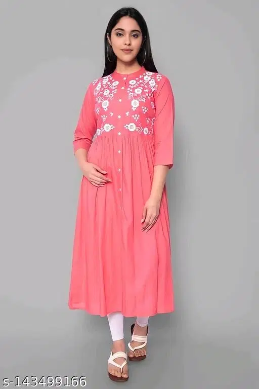 Rayon Kurti For Women, Pink (S)