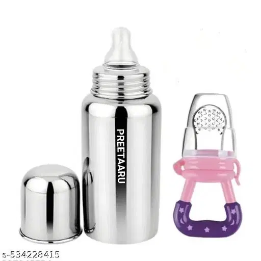 Preetaaru Baby Steel Feeding Bottle 250 Ml With Silicone Fruit Nibbler 10 Ml