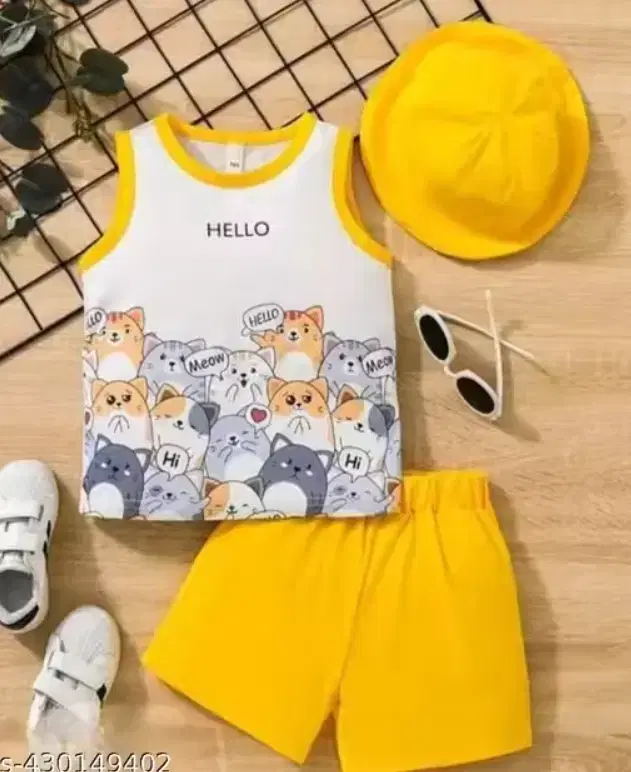 Hello Kitty Hoseiry Cotton Clothing Set for Kids ,Yellow & White (3-4 Years)