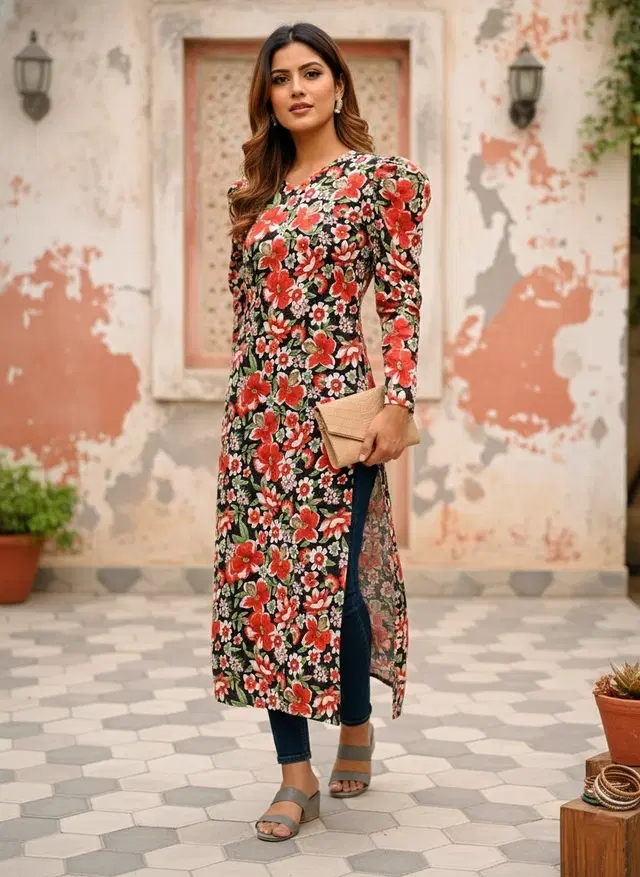 Straight Kurti for Women (Blue, S)