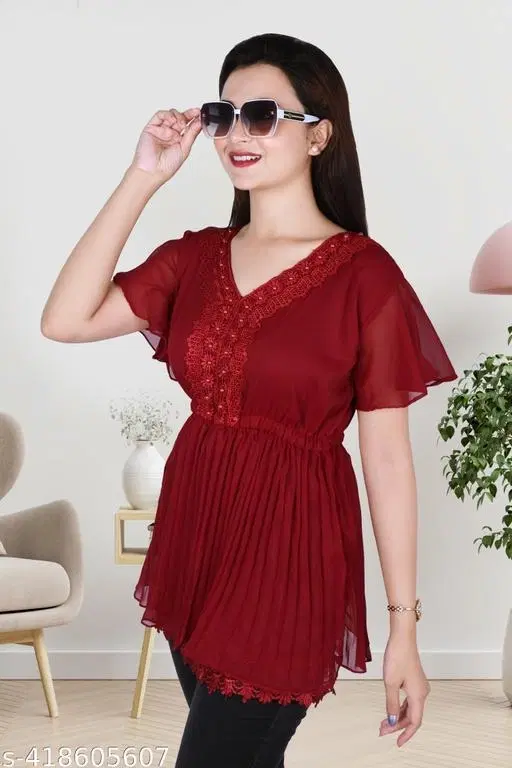 Short Western Dress for Women (Maroon, XS)