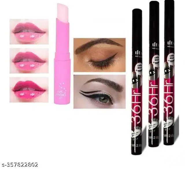 Pink Magic Lip Balm with 3 Pcs Eye Liner, Set of 2