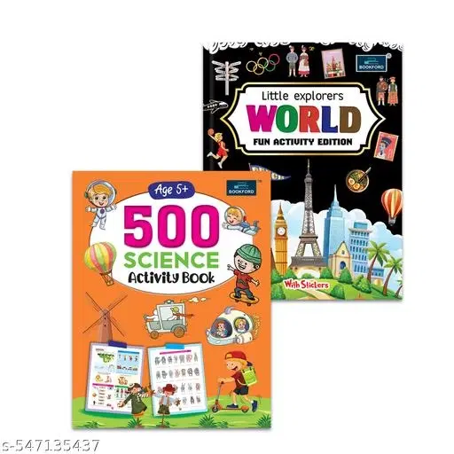 Little Explorers WORLD Fun Activity Edition with Stickers + 500 Science Activity Book Age 5+ – Set of 2 Engaging and Educational Books for Young Learners
