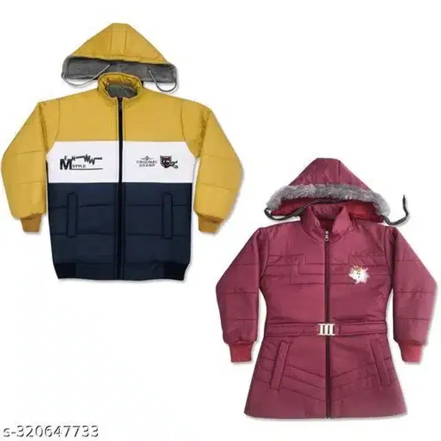 Nylon Full Sleeves Hooded Jacket for Kids, Pack of 2 (Multicolor, 1-2 Years)