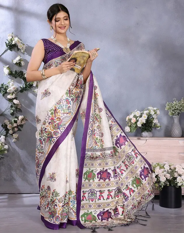 Assam Art Silk Saree for Women (Violet, Free Size)