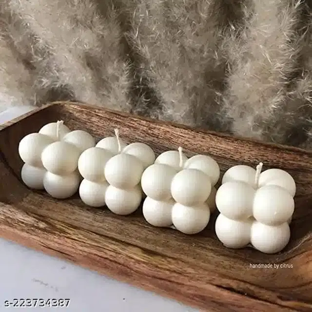 Scented Mini Bubble Shaped Candles, White, Pack of 4