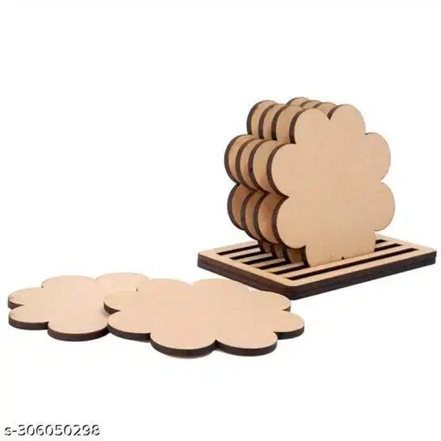Wooden Flower Shape Coaster, Brown, Pack of 6
