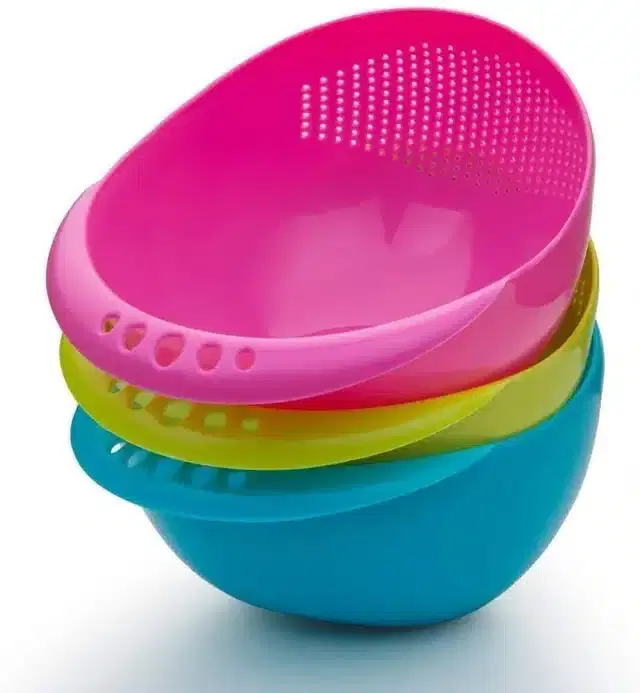 Plastic Food Strainer, Multicolor, Pack of 3