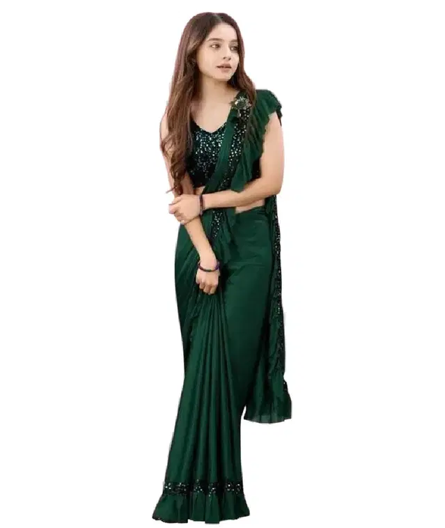 Ready to Wear Saree for Girls (Green, 13-14 Years)