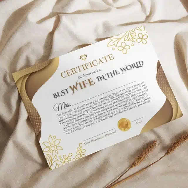 World Best Wife Certificate, Multicolor