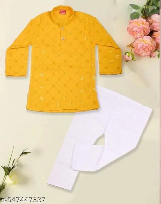 RK TRADERS Ethnic Motif Show Button Cotton Kurta Set for Boys (White, 7-8 Years)