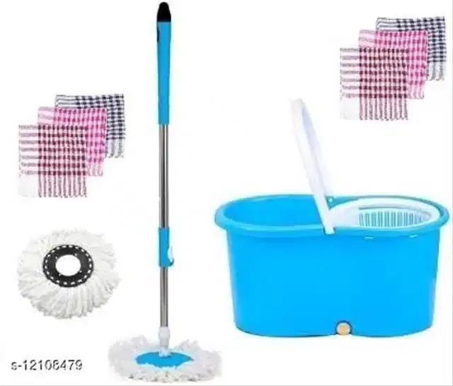 Spin Bucket Mop with 6 Pcs Kitchen Cloth, Set (Assorted, Set of 3