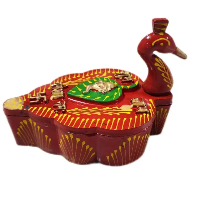 Plastic Peacock Shape Meenakari Designed 4 Section Kumkum Box, Multicolor