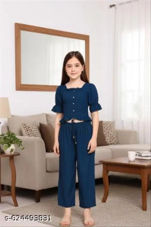 Palazzo Set for Kids (Navy Blue, 15-16 Years)