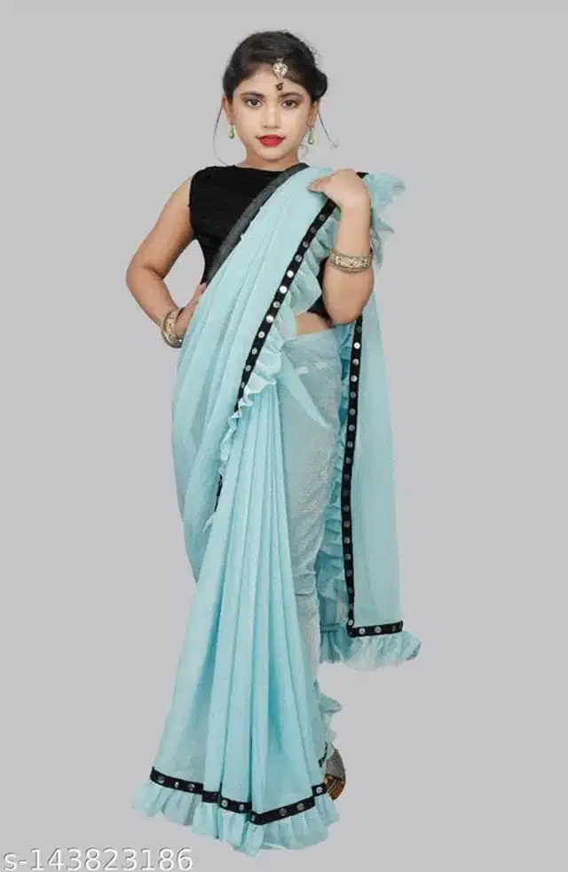 Ready to Wear Saree for Girls (Sky Blue, 7-8 Years)