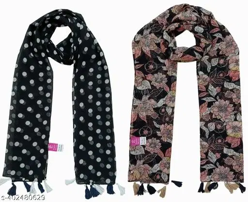 Poly Chiffon Printed Scarves for Women, Pack of 2 (Multicolor, 1.75 m)