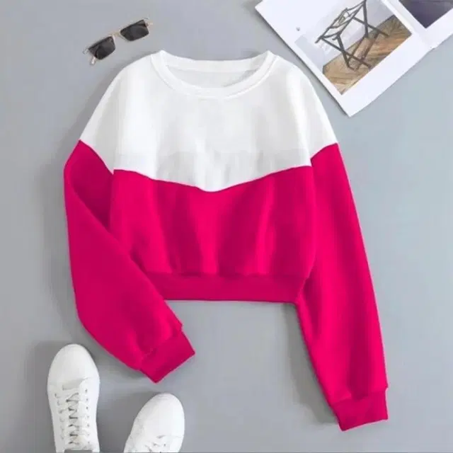 Fleece Sweatshirt for Women, White & Pink (S)