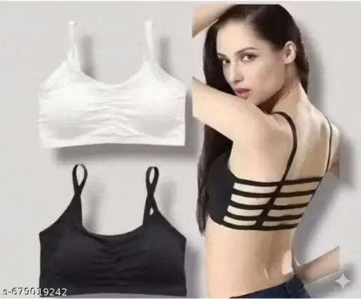 Cotton Bralette with Bows for Women, Pack of 2 (Black, S)