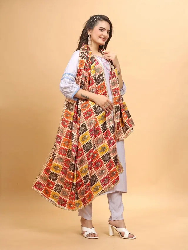 Chinon Printed Dupatta for Women (Multicolor, 2.2 m)