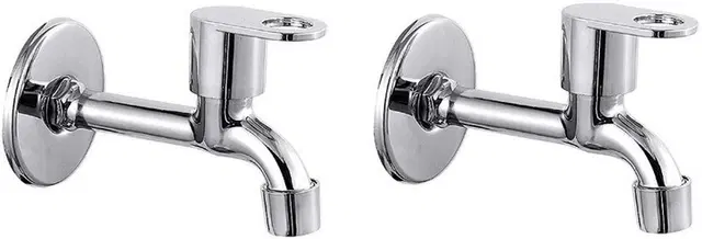 Stainless Steel Short Body Bib Cock Tap with Wall Flange, Silver, Set of 2