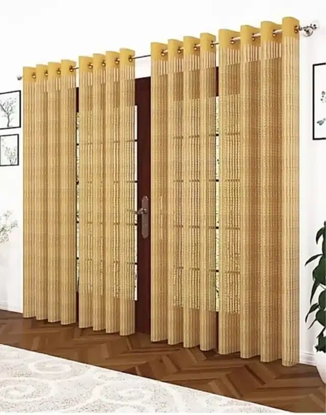 Netted Solid Window & Door Curtains, Pack of 2, Gold, 5 feet