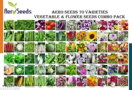 Aero Seeds 70 variety (35 flower and 35 vegetable) seeds combo pack with instruction manual.