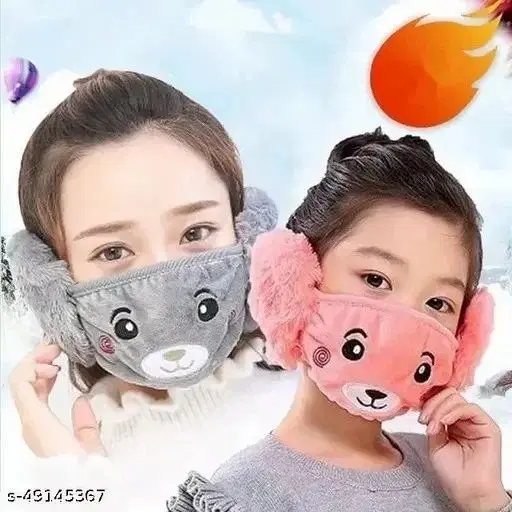 Soft Plush Face Mask with Assorted Earmuffs for Kids, Pack of 2