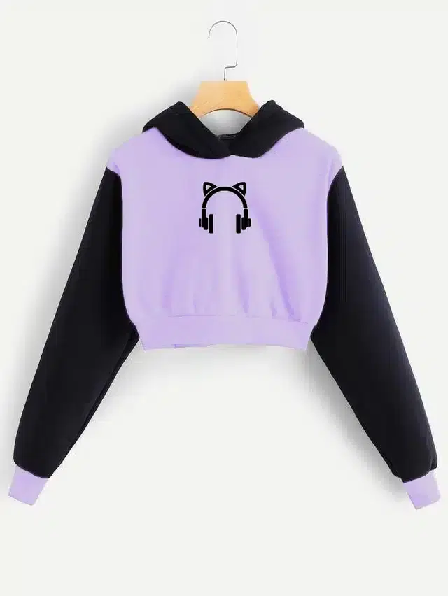 Fleece Full Sleeves Hoodie for Women (Lavender & Black, XS)