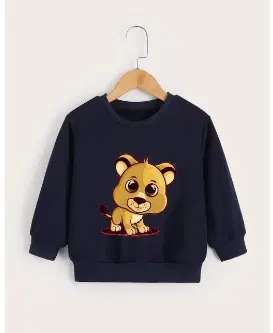 Round Neck Printed Sweatshirt for Girls (Navy Blue, 2-3 Years)