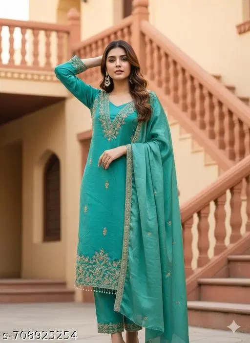 Bandhani Printed Jaipuri Designs Georgette Kurti Set for Women (Blue, Un Stitched)