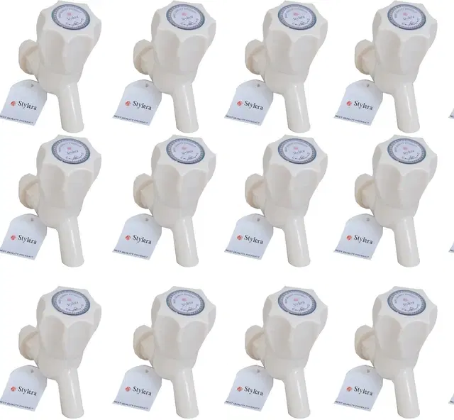 Plastic Short Body Bib Cock Tap with Wall Flange, White, Set of 12