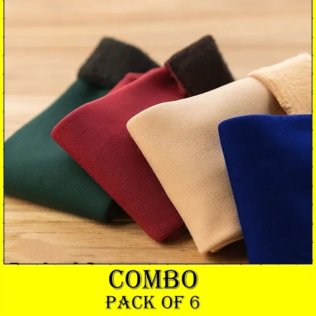 Woolen Solid Socks for Women, Set of 6 (Multicolor)