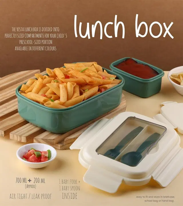 2-in-1 Compartment Plastic Lunch Box with Fork & Spoon