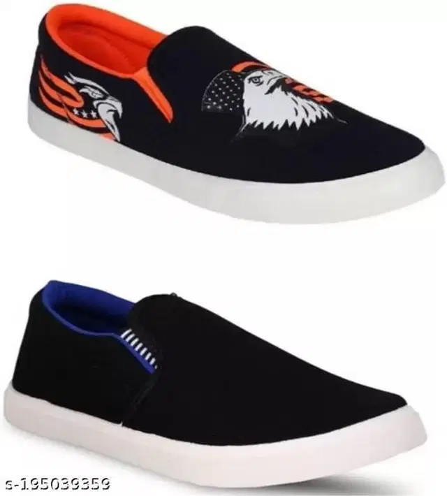 Loafers for Men, Pack of 2 (Black & Orange, 6)