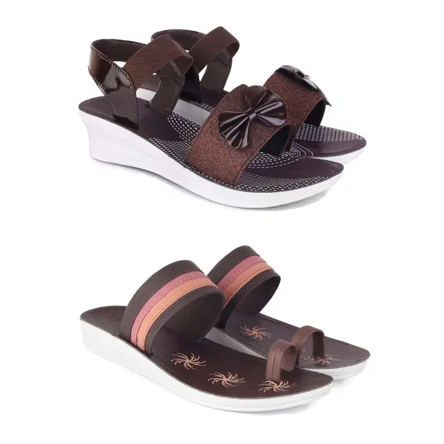 Combo of Flats & Sandals for Women, Set of 2 (Multicolor, 6)