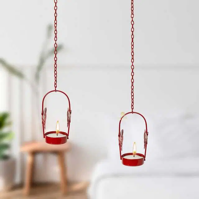 Hanging Butterfly Tealight Holder For Diwali Home Decoration, Golden, 3 X 3 X 3 Inches, Pack Of 2, Du-029