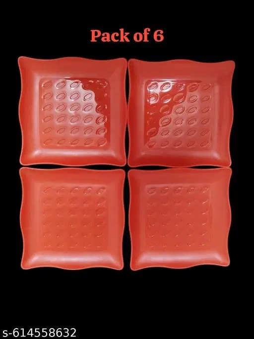 Plastic Plates for Kitchen, Red, Pack of 6