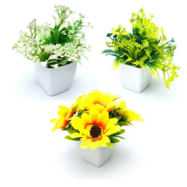 Duli Natural Looking Artificial Flower Plant Pot For Home Decoration, Multicolor, Pack Of 3, D-14