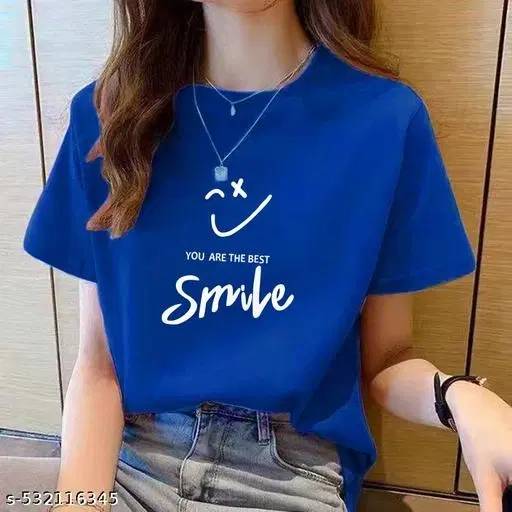 Cotton Blend Printed T-Shirt for Women, Blue (XXS)