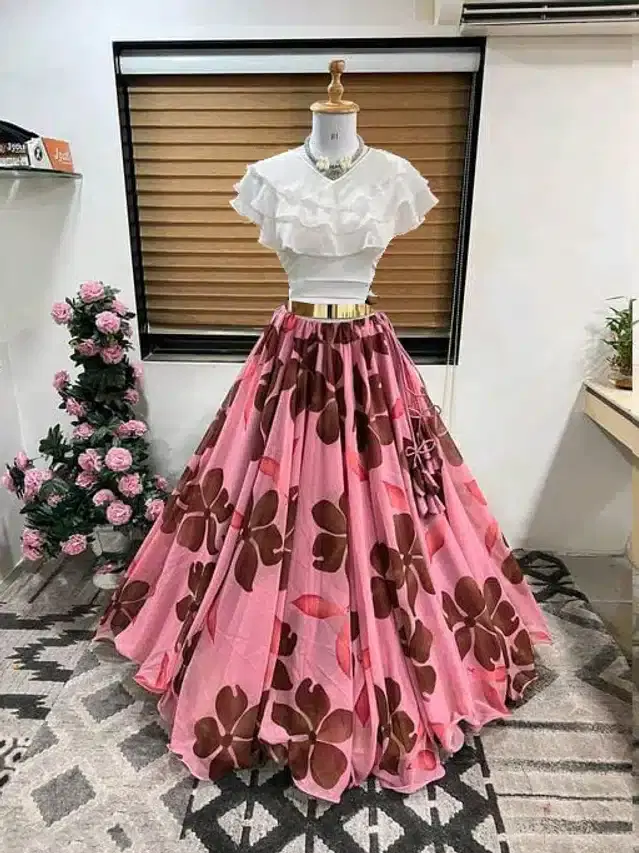 Ready to Wear Lehenga Choli for Women (Pink, XS)